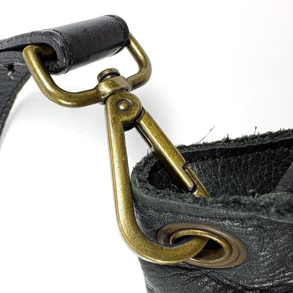 Y2K Pulicati Double Cargo Pocket Foldover Crossbody Bag Purse Black Leather Mili